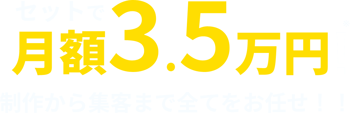 セットで月額3.5万円! 制作から集客まで全てをお任せ!!